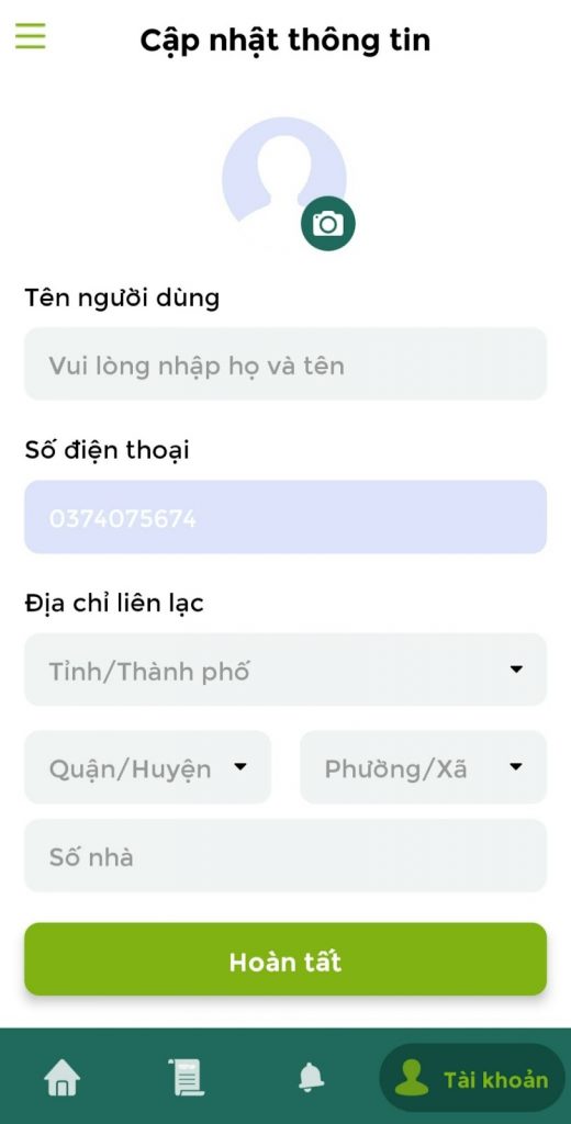 Cập nhật thông tin để thu mua ve chai